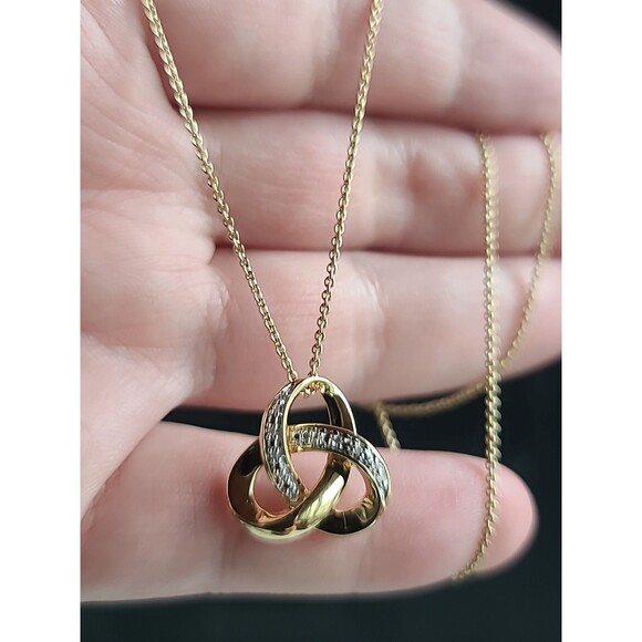 Vermeil 925 Diamond Chip Trinity Knot Pendant Necklace Vintage - Picture 6 of 11